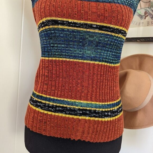 Free People Carly Striped Cowl Neck Sleeveless Sweater Top S Boho Hippie 70s - Picture 6 of 14